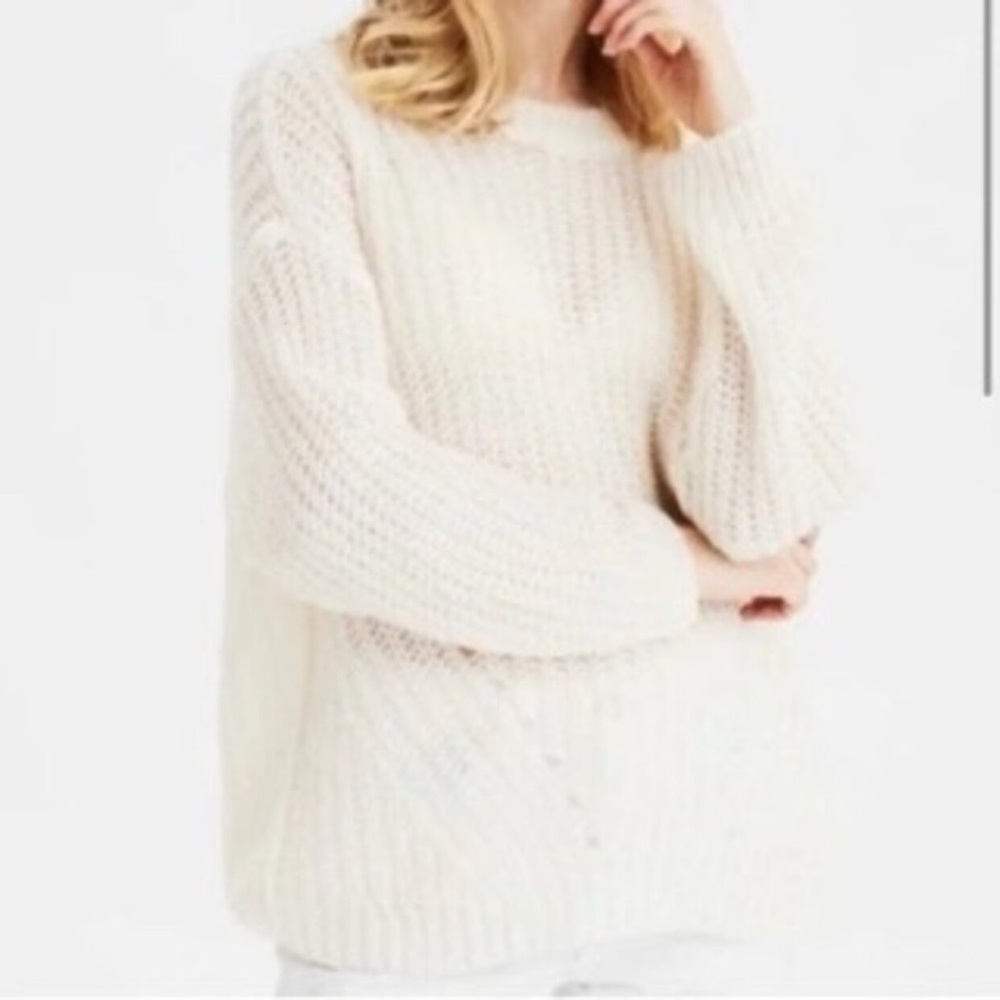 American Eagle Oversized Chunky Open Knit Sweater White Ivory Size Small